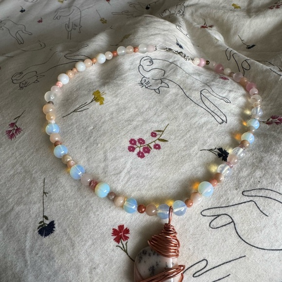 Charming Pastel Beaded Necklace with Stone Pendant - Picture 2 of 2